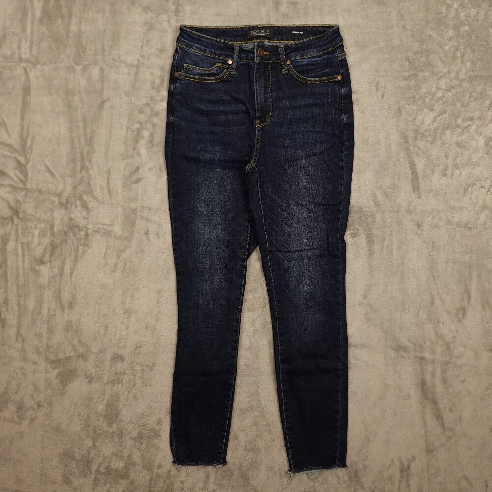 Judy Blue jeans skinny fit ankle women's 7/28 dark blue‎ raw hems